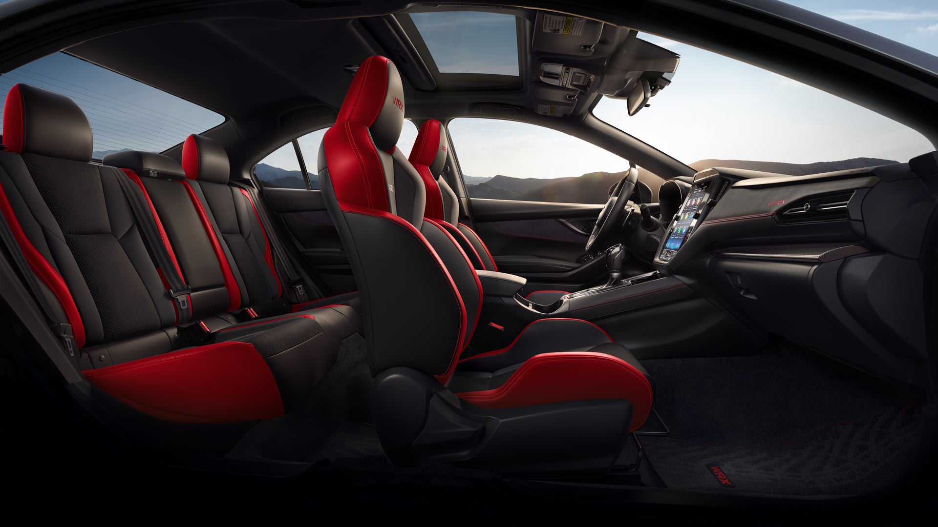 2026 Subaru WRX Limited Shown in Black Ultrasuede Insert/Red Bolsters