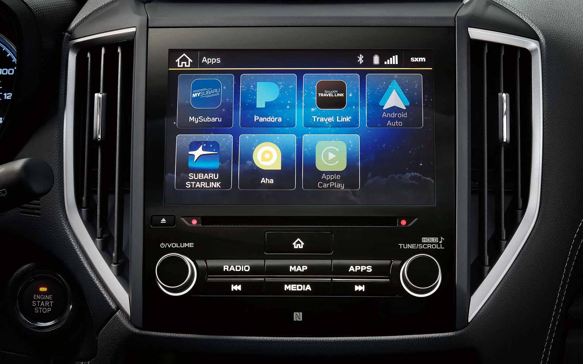 A close-up of the SUBARU STARLINK Multimedia touchscreen on the 2022 Forester. | Vann York Subaru in Asheboro NC